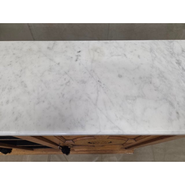 Antique Early 1900s Oak Console Cabinet With Doors, Shelves and a Marble Top For Sale - Image 11 of 18