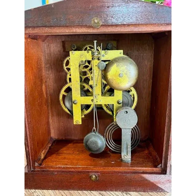 1950s Vintage 1953 Mahogany Mantel Clock Signed and Dated For Sale - Image 5 of 8