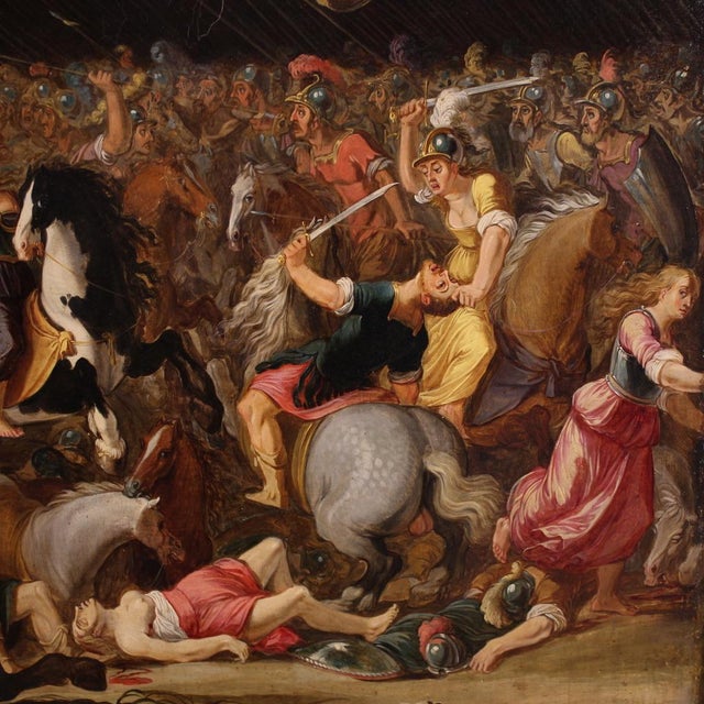 Flemish Artist, Battle Between Knights and Amazons, 1610, Oil on Panel, Framed For Sale - Image 12 of 16