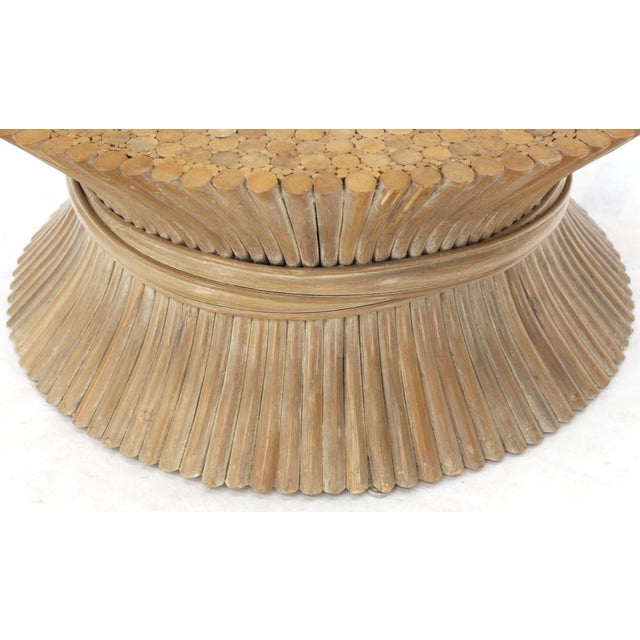 Round Wheat Bamboo Sheaf Base Coffee Table Mid-Century Modern McGuire For Sale - Image 10 of 12