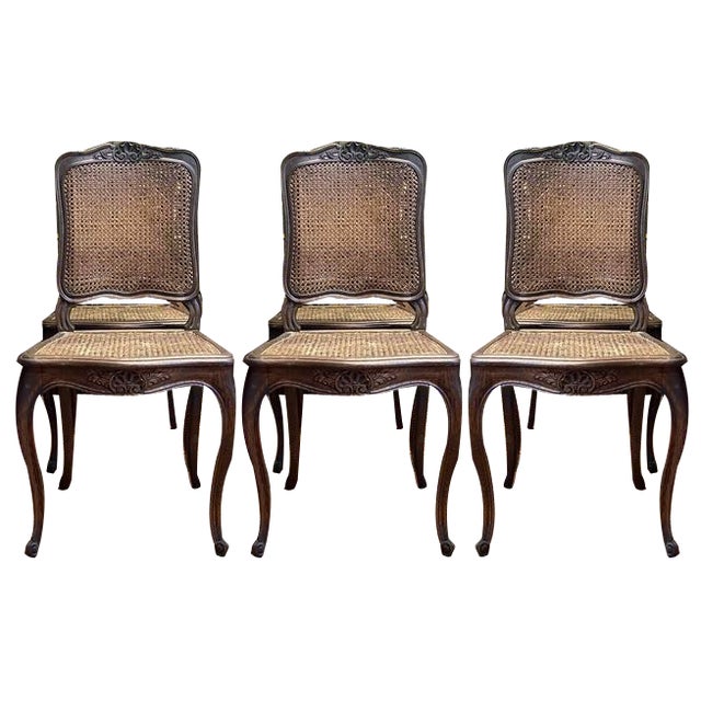 Louis Xv Style Caned Chairs in Oak, Set of 6 For Sale