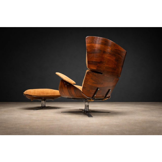 Wood “Paulistana” Lounge Chair and Ottoman by Jorge Zalszupin for L’Atelier, Jacaranda & Suede, Brazil, 1959 - Lot 445-582 For Sale - Image 7 of 13