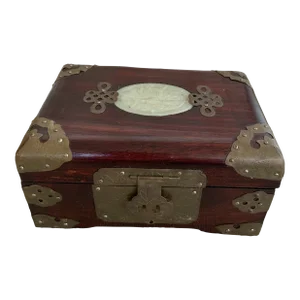 Vintage Mid-Century Rosewood & Brass & Jade Jewelry Casket