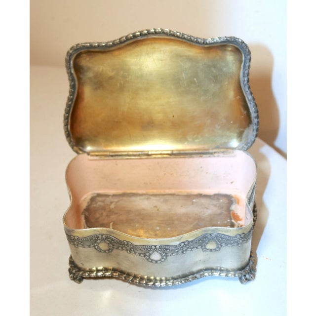 Quality Antique Ornate Silverplate Painted Porcelain Pairpoint MFG Jewelry Box For Sale - Image 12 of 12