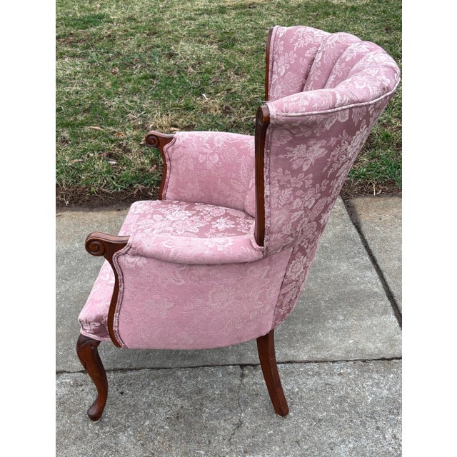 Vintage Pink Floral Channel Back Upholstered Chair For Sale - Image 10 of 13