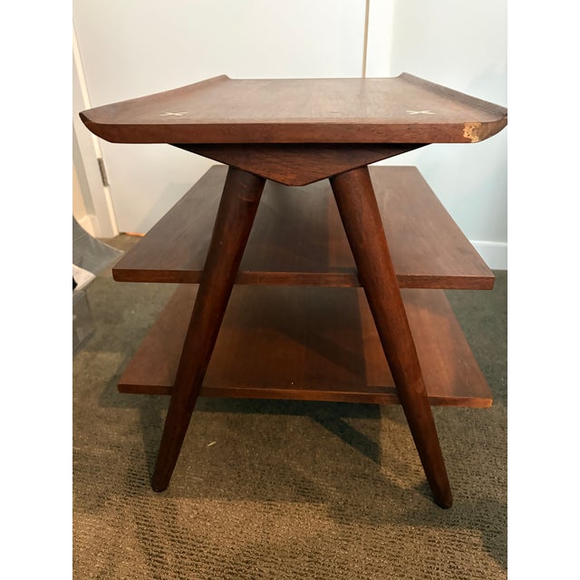 Merton L. Gershun Rare MCM Merton Gershun for American of Martinsville Walnut Side Table With Shelves and Aluminum Stars For Sale - Image 4 of 5