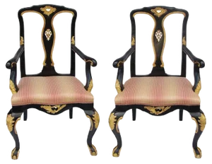 Set of Vintage Chippendale Style Carved and Lacquered Wood Lounge Chairs