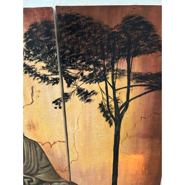 Vintage Large Peaceful Sitting Buddha Three Canvas Painting For Sale In West Palm - Image 6 of 11