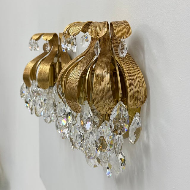 Brass and Crystal Pineapple Wall Lamps by Ernst Palme for Palwa, Germany, 1960s, Set of 2 For Sale - Image 4 of 8