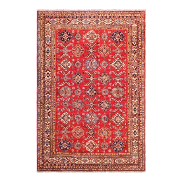 1990s Southwestern Super Kazak Red & Beige Wool Rug - 8'3'' X 9'8'' For Sale