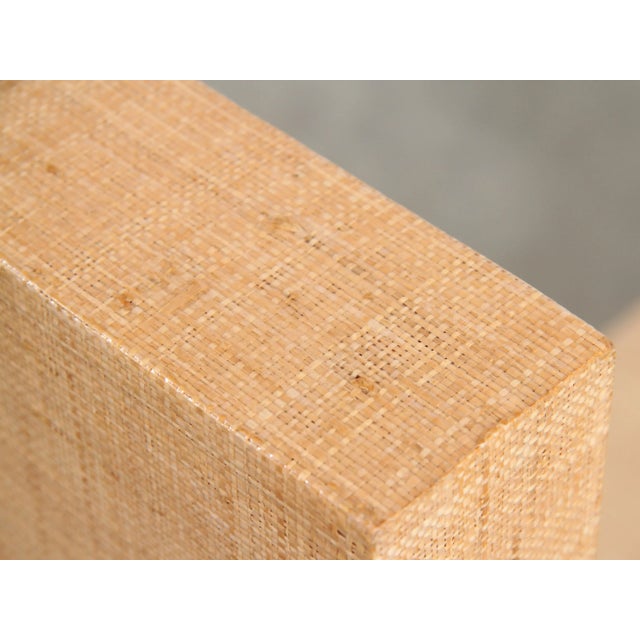 Mid Century Modern Lacquered Grasscloth & Chrome Bar Cart After Karl Springer For Sale - Image 12 of 13