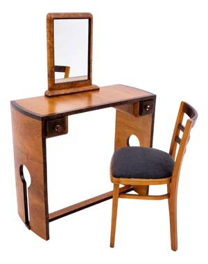 Art Deco Dressing Table & Chair Set, Poland, 1940s, Set of 2