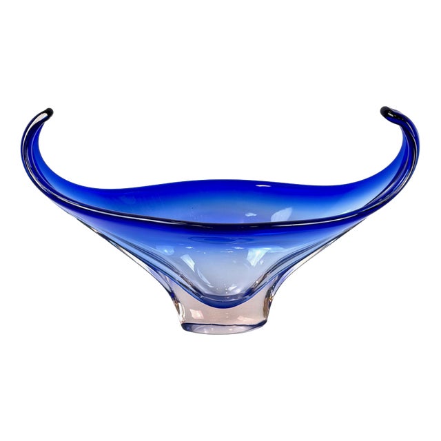 Vintage Murano Blue Glass Bowl, 1960s For Sale