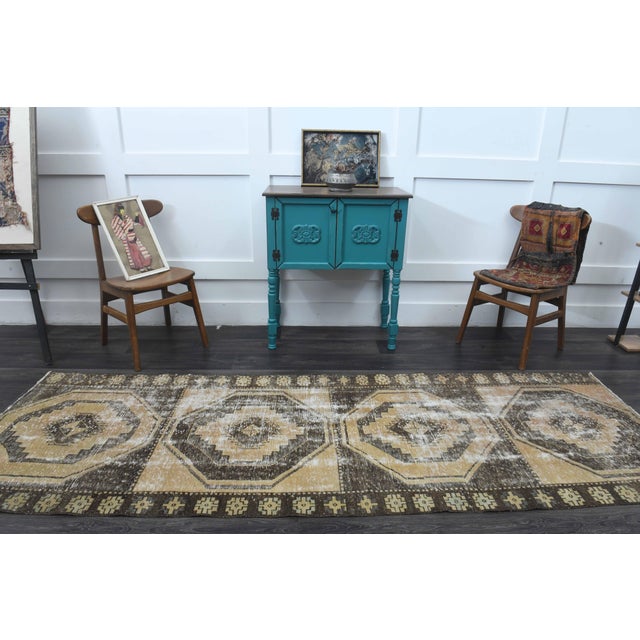 Brown 1970s Vintage Turkish Handmade Wool Cotton Brown Runner Rug For Sale - Image 8 of 11