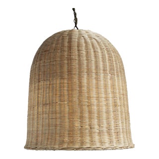 Raw Wicker Dome Pendant Light Large For Sale