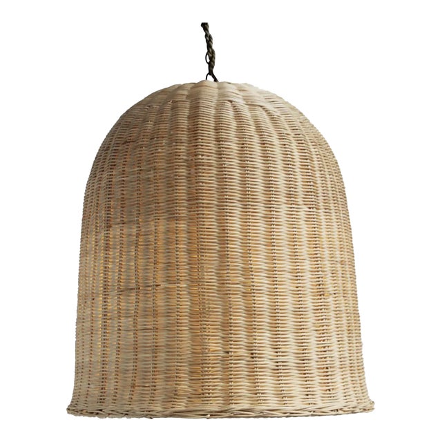 Raw Wicker Dome Pendant Light Large For Sale