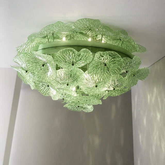 Lively and luxury flowers in green murano glass. exclusive design by simoeng. a luxury piece of italian art. diameter 80cm...