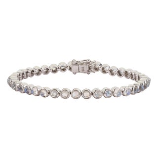 Handmade Round 9.1 Ct Rainbow Moonstone Bezel Set Infinity Line Tennis Bracelet in 925 Silver For Sale