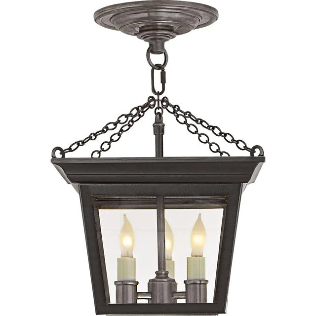 Cornice Semi-Flush Lantern in Blackened Rust Designer: Chapman & Myers O/A Height: 16.5" Canopy: 6" Round Mounting: Semi-...
