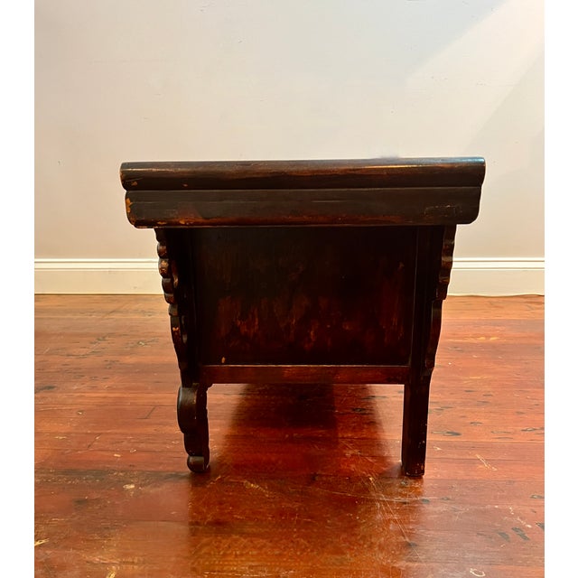 Antique Chinese Elm Low Altar Table/Bench With Drawers Early