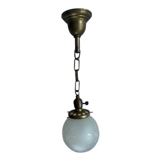 1920s Frosted Glass Starburst Globe Hanging Light Fixture For Sale