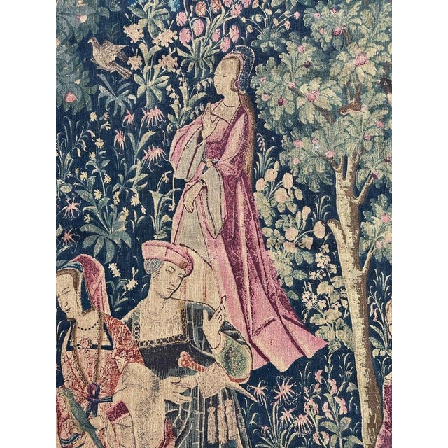 French Medieval Style Hand-Printed Tapestry, 1960s For Sale - Image 3 of 18