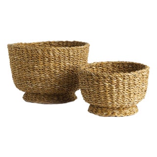 Seagrass Decorative Footed Bowls, Set Of 2 For Sale