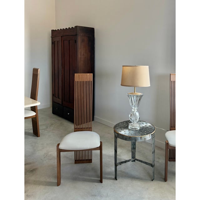 Incredible 1970s French Art Verrier (Art Glass) table lamp with new wiring and vintage linen shade. Light refracts through...