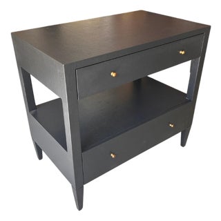 Made Goods Conrad Nightstand in Black Faux Raffia With Brass Pulls For Sale