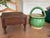 French Country Set of 2, 19th Century French Country Wooden Foot Stool & Glazed Terracotta Couvot For Sale - Image 3 of 3