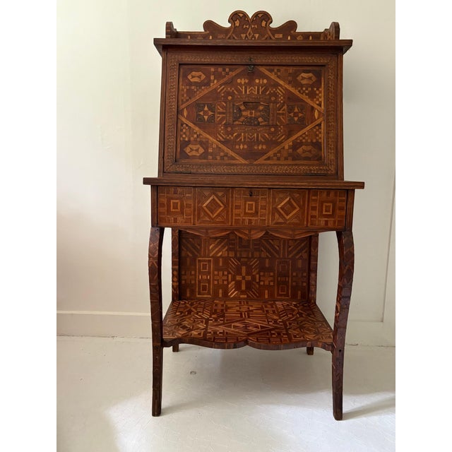 Antique American Marquetry Desk, Chair and Inner Box - Set of 3 For Sale - Image 9 of 12