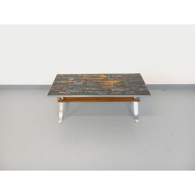 Vintage Coffee Table in Ceramic, Chrome Metal and Wood, 1960s For Sale - Image 11 of 18