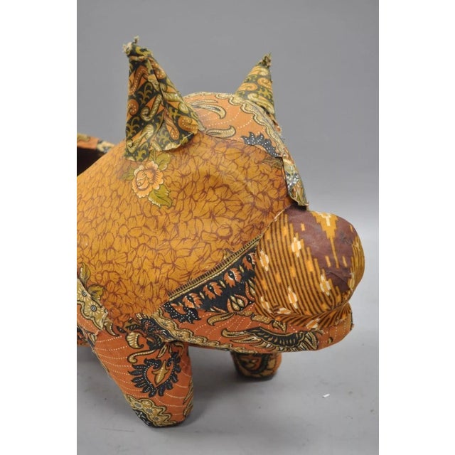 Vintage Boho Chic Paper Mache Pig Planter Pot Orange Fabric Eclectic Collectible. Item features paper mache construction,...