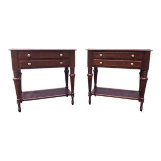 Pair of Ethan Allen Nightstands With Caned Lower Shelf Circa 1980s For Sale