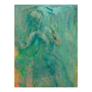Teal Abstract Figurative Painting, Oil on Canvas, Signed, 21st Century by Daniel David Fuentes For Sale