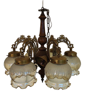 Wood, Metal & Glass Chandelier