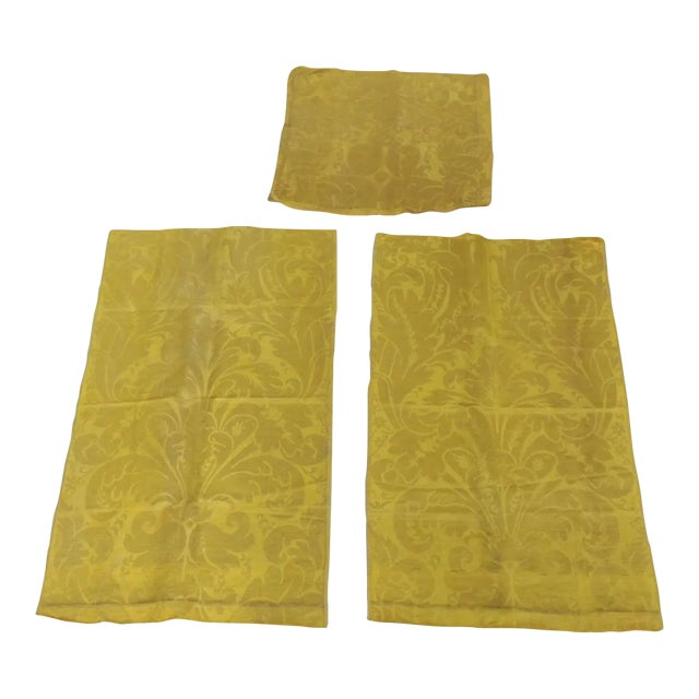 Vintage Large Scale Gold Woven Silk Damask Panels - Set of 3 For Sale