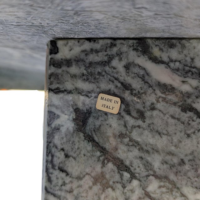 1980s Postmodern Green Figured Marble Pedestal Side Tables, Pair For Sale - Image 16 of 18