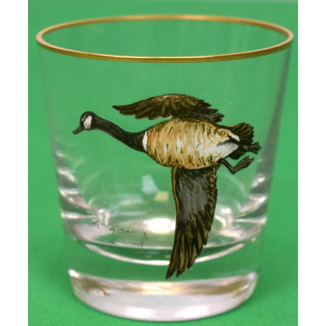 Traditional Set X 4 Cyril Gorainoff Hand Enamel Painted Game Bird Old Fashioned Glasses For Sale - Image 3 of 5