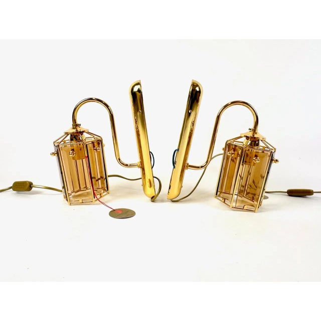 Mid-Century Modern Gold Plated Smoked Glass Wall Lamps Model 1720 1 from Sego Armatur AS, Sweden, 1970s, Set of 2 For Sale - Image 3 of 16