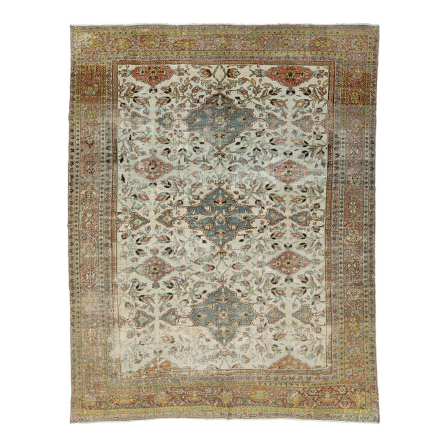 19th Century Persian Mahal Wool Rug in Beige Featuring an Allover Pattern For Sale