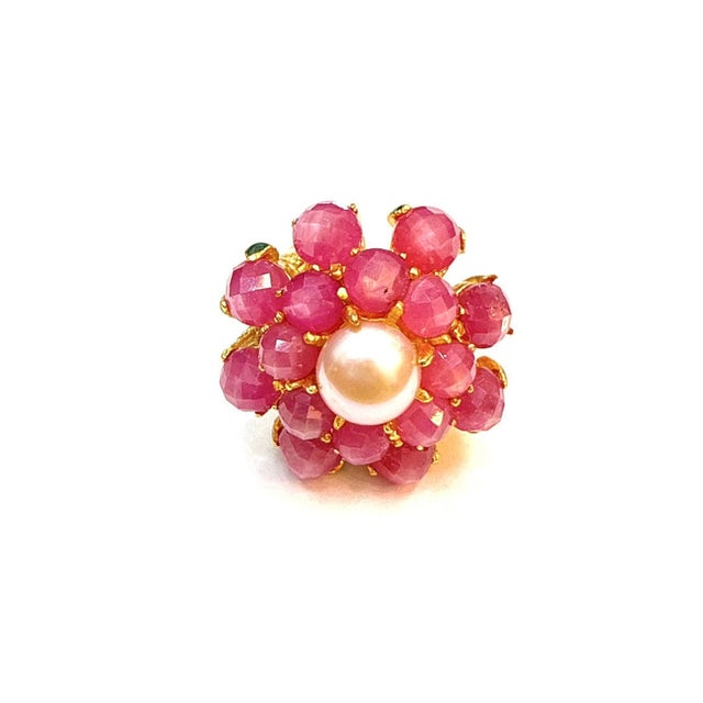 Bochic "Orient" Vintage Ruby & Pearl Ring Set In 18K Yellow Gold & Silver For Sale - Image 18 of 18