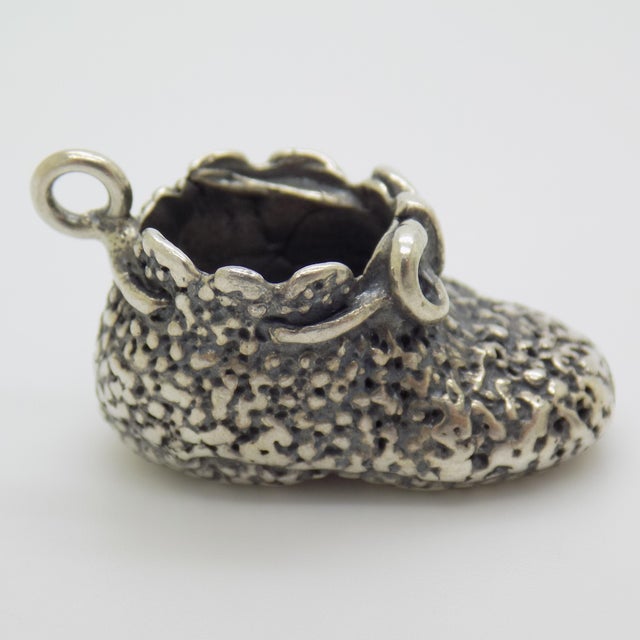 Vintage Italian Handmade Genuine Sterling Silver 925 Newborn Shoe Miniature / Pendant / Charm For Sale - Image 4 of 10