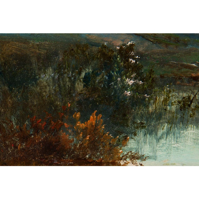 French Barbizon Antique Oil Painting of Evening Landscape by Jean Bain For Sale - Image 9 of 12