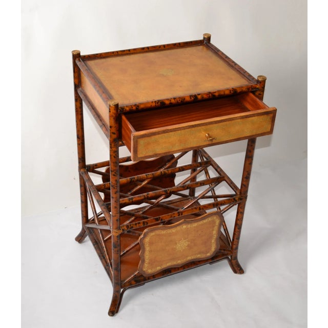 1970s 20th Century Maitland-Smith Faux Tortoise Bamboo Brass Pull Stand Magazine Racks For Sale - Image 5 of 13