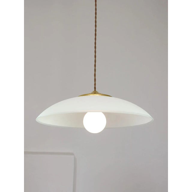 Metal Mid-Century Italian Saucer Glass and Brass Pendant Lamp For Sale - Image 7 of 18