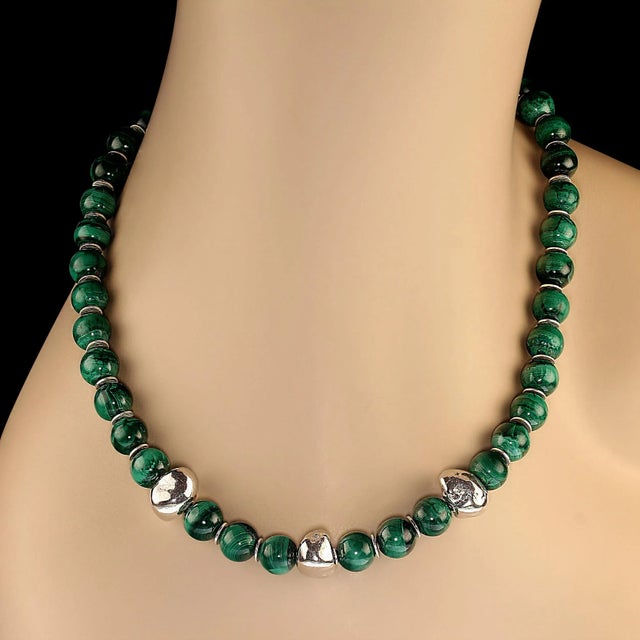Malachite With Sterling Silver Accents Necklace For Sale - Image 4 of 7