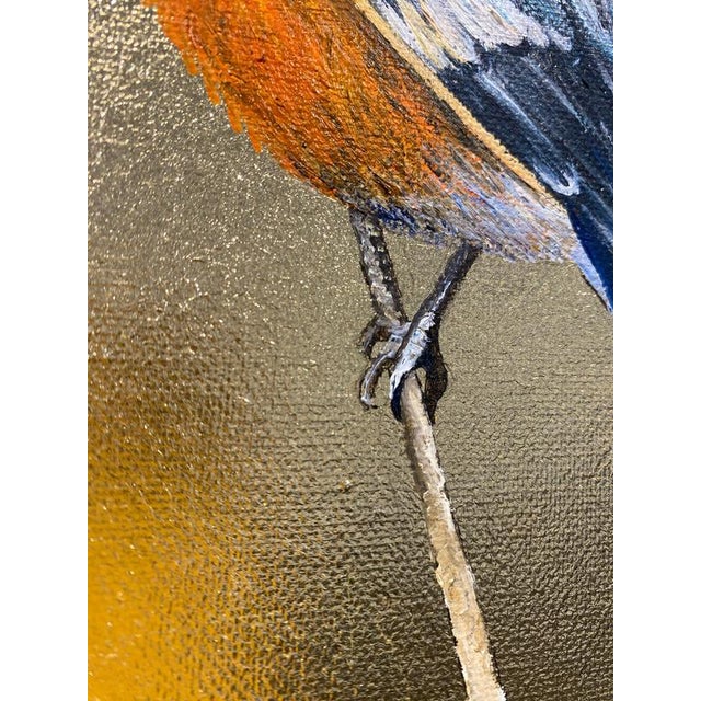 Anastasia Gklava, Eurasian Bullfinch, Orange & Black Bird Composition, Painting with Gold Leaf on Round Canvas, 2025 For Sale - Image 10 of 18