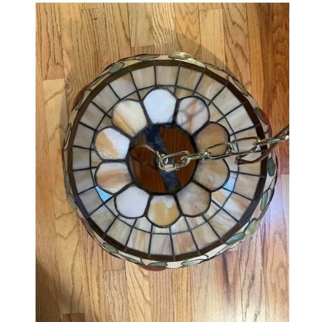 Mid 20th Century Modern Tiffany Style Stained Glass Pendant Light Fixture For Sale - Image 4 of 7