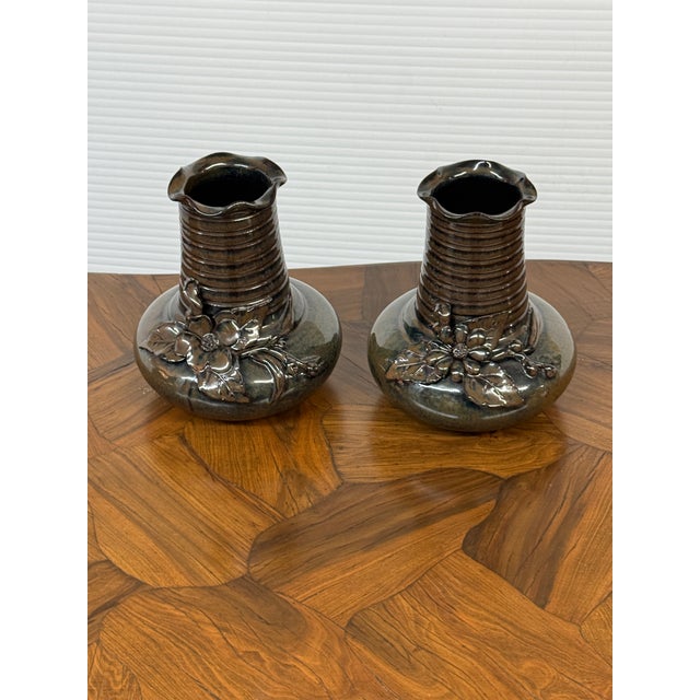Maitland-Smith Glazed Ceramic Floral Vases, Pair For Sale - Image 9 of 12